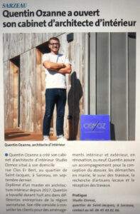 Quentin Ozanne, architecte d'intérieur, dans un article de presse