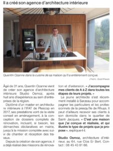 Article de presse sur Quentin Ozanne, architecte d'intérieur